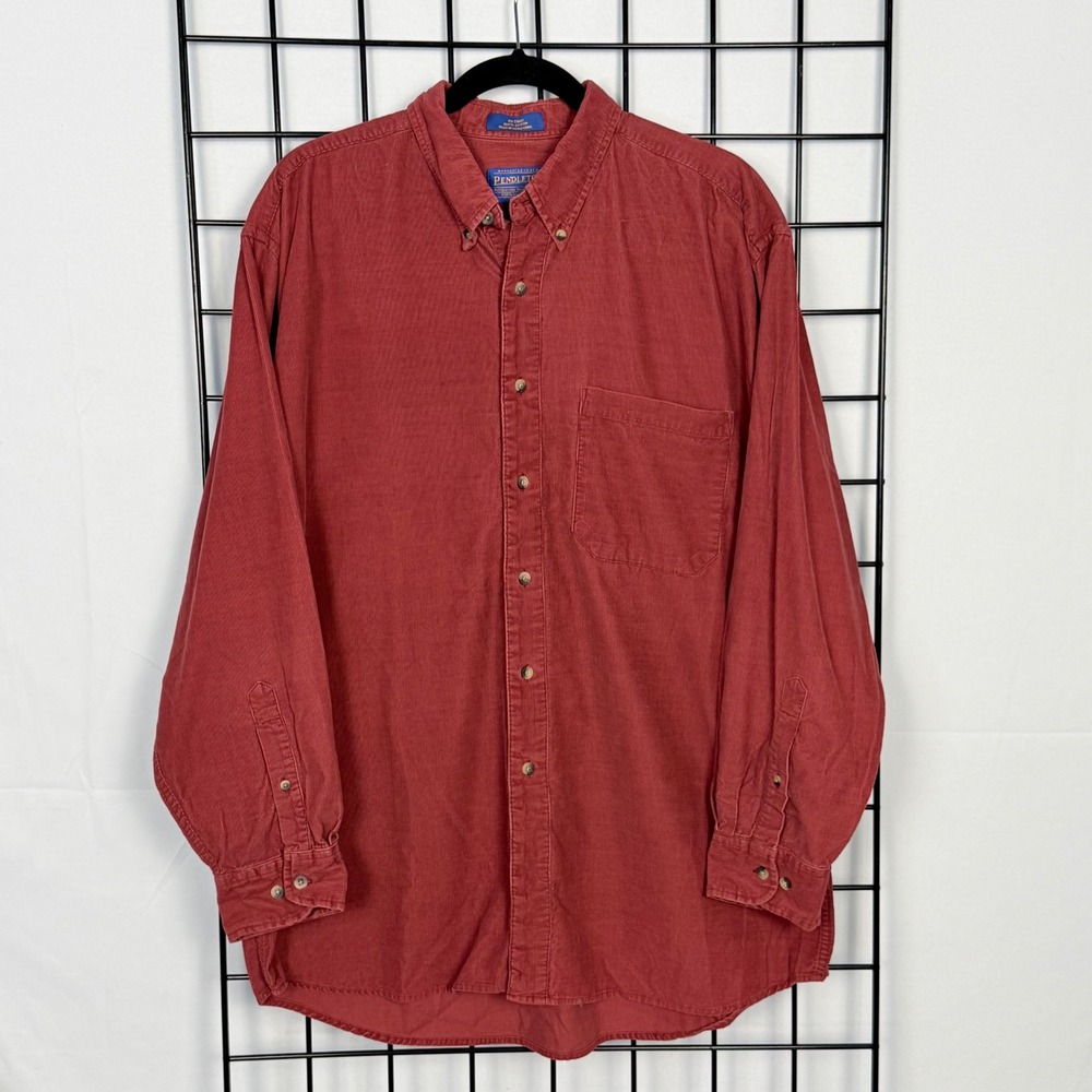 Pendleton Corduroy Shirt Mens Large Red Long Sleeve Button Down Cotton Vintage